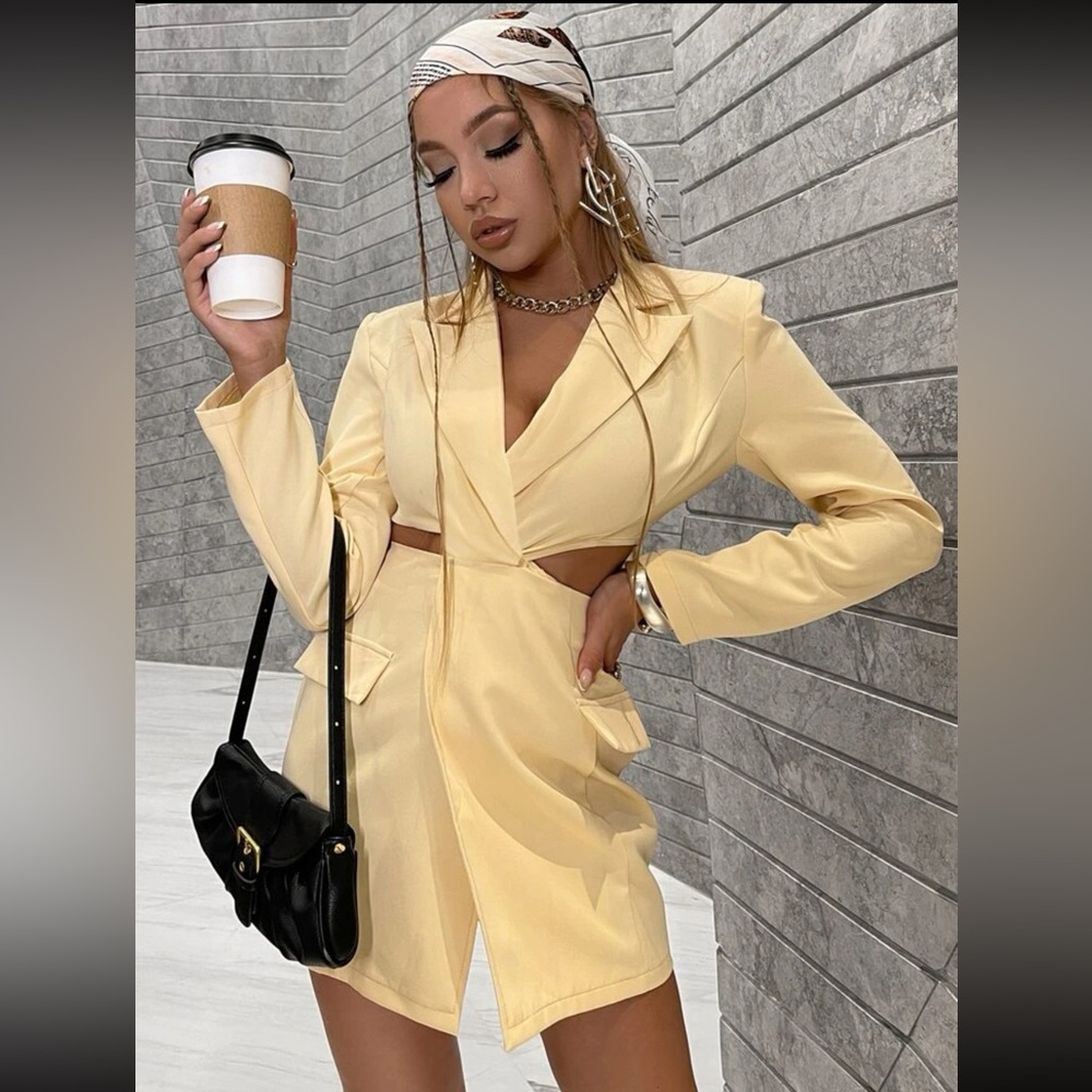 Cut Out Yellow Blazer Dress